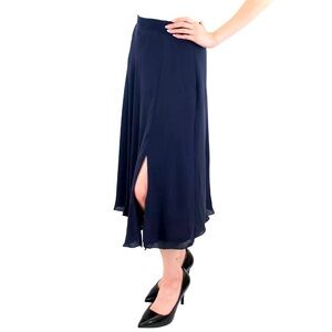 Ralph Lauren Black Silk  Midi Wrap Split Skirt Size L